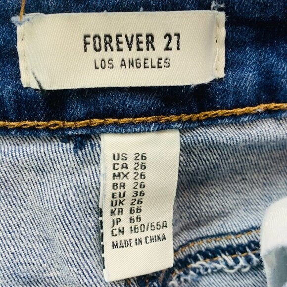 Forever 21 Womens Jean Mini Skirt Distressed Denim Stretch Frayed Hem Size 26 - Picture 6 of 9